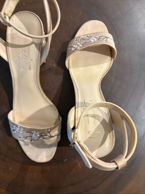 Nanette Lepore Cream Floral Embroidered Ankle-Strap Sandals